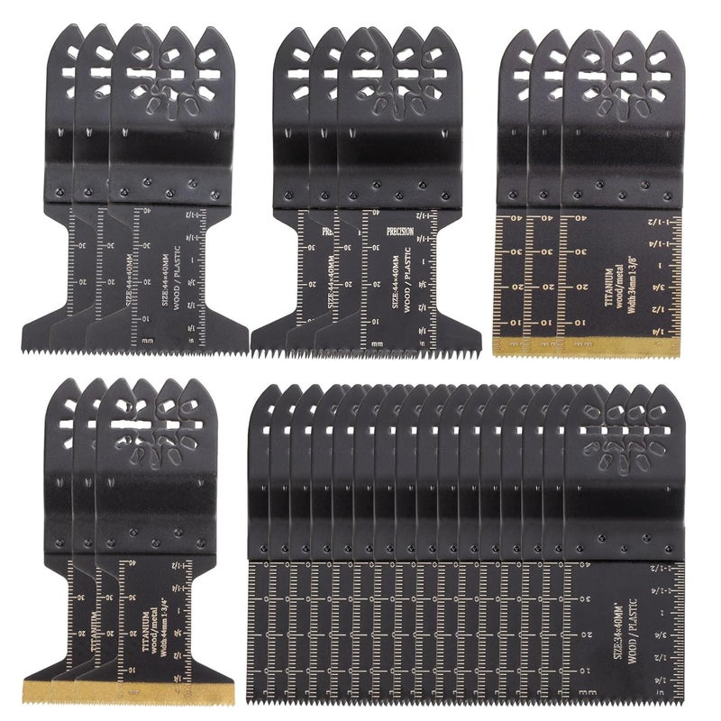 NKF 28PCS Oscillating Saw Blades, Universal Titanium Multitool Blades fit Wood Plastics Metal, Quick Release Multi Tool Blades Kits for Dewalt Porter Cable Fein Makita and Black & Decker. - Image 1